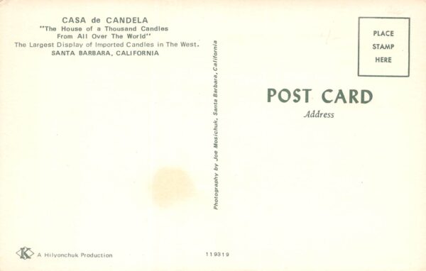 Santa Barbara California Casa de Candela, Interior, Photochrome Vintage PC U7705 - Image 2