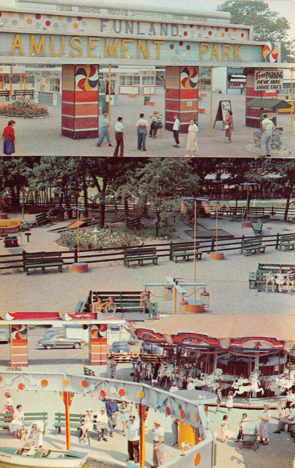 York Beach Maine Funland Amusement Park, Multi-View Chrome Vintage PC U7712