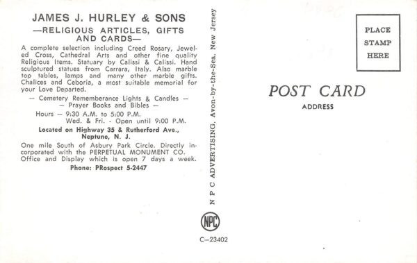 Neptune New Jersey Hurley & Sons Religious Gift Shop Vintage Postcard U7714 - Image 2