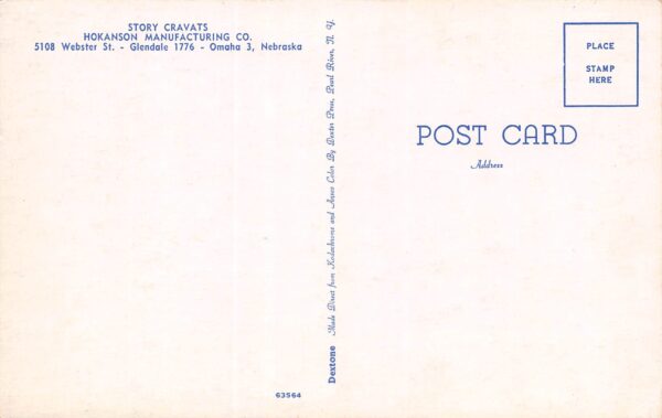 Omaha Nebraska Hokanson Manufacturing Co., Cravats Pictured Vintage PC U7723 - Image 2