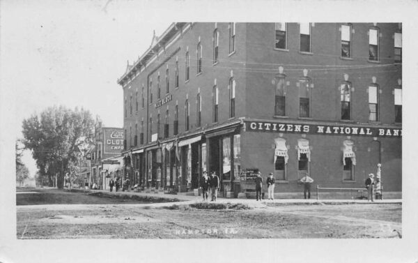 Hampton Iowa Citizens National Bank Street Scene Real Photo Postcard AA69541