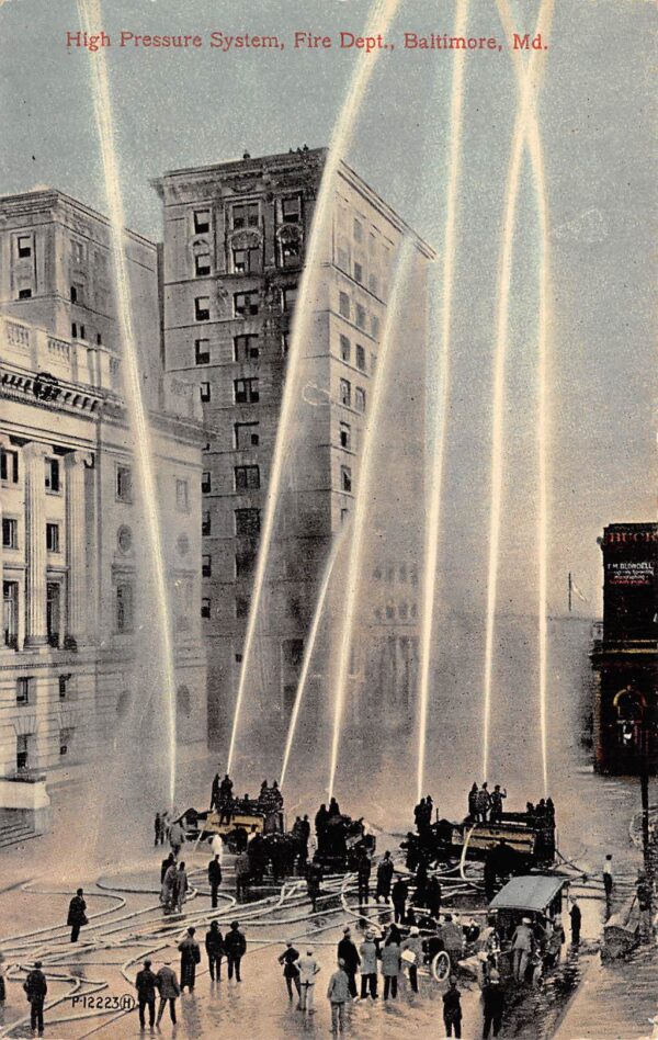 Baltimore Maryland Fire Dept., High Pressure System, Color Lithograph PC U7844