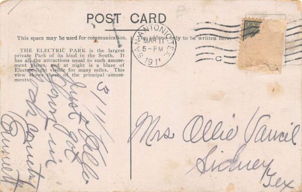 San Antonio Texas Electric Park, Multi-Views, Sepia Tone Vintage Postcard U7888 - Image 2