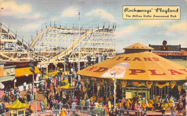 Rockaway Beach New York Rockaways' Playland Amusement Park, Color Linen PC U7891