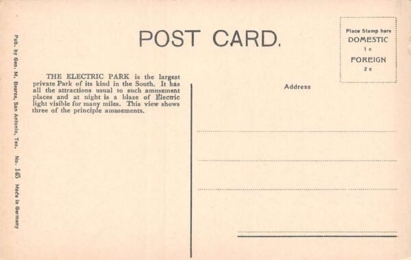 San Antonio Texas Electric Park, Multi-View Lithograph Vintage Postcard U7896 - Image 2