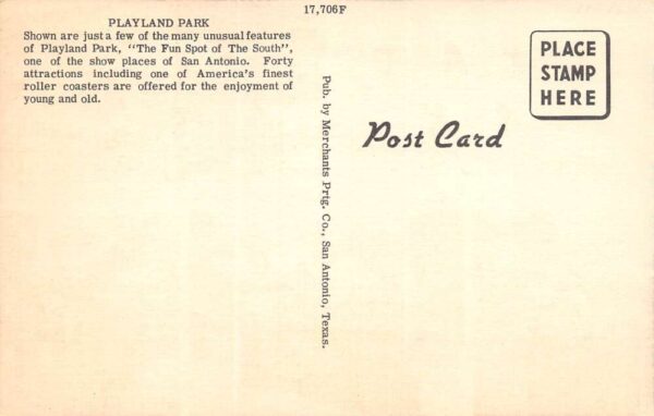 San Antonio Texas Playland Park, Multi-View Linen Vintage Postcard U7899 - Image 2