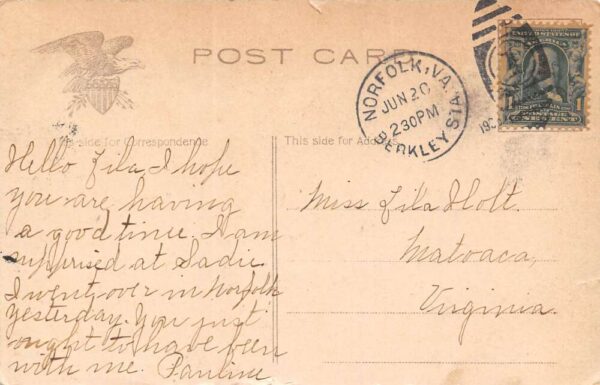 Norfolk Virginia Scene At Ocean View Resort, Color Lithograph Postcard U7910 - Image 2