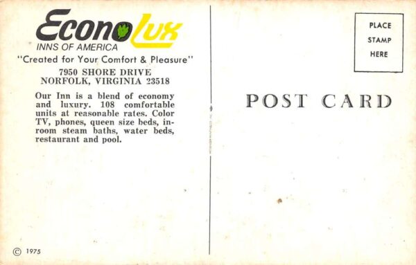 Norfolk Virginia Econo-Lux Inn, Multi-View Chrome Vintage Postcard U7934 - Image 2