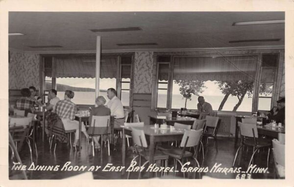 Grand Marais Minnesota East Bay Hotel, Dining Room, Real Photo Vintage PC U7944