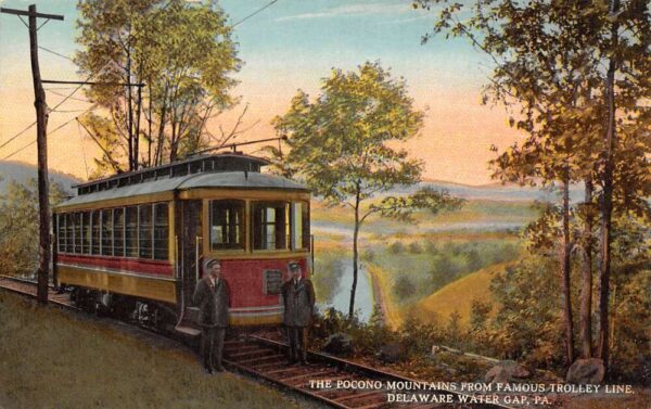 Delaware Water Gap Pennsylvania Pocono Mtn. Trolley Line,Color Lithograph PC U7957