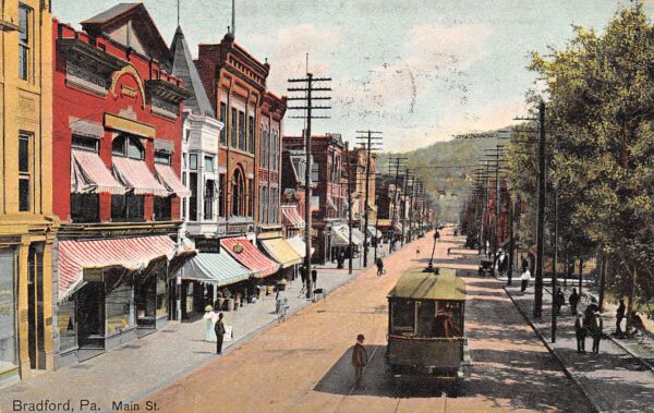Bradford Pennsylvania Main St., Street Car & Track,Color Lithograph PC U7971