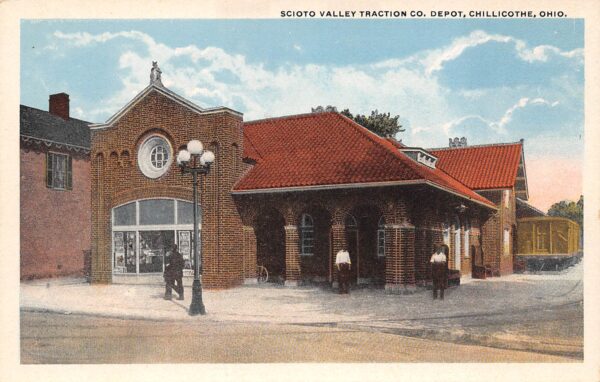 Chillicothe Ohio Scioto Valley Traction Co. Depot, White Border Postcard U7975