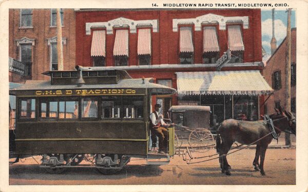 Middletown Ohio Middletown Rapid Transit, Street Car, White Border PC U7982
