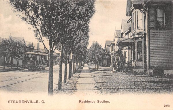Steubenville Ohio Residence Section, Trolley Car, Undivided Back Postcard U8001