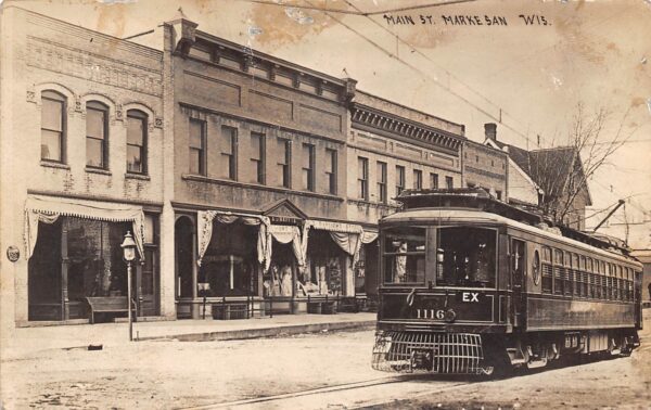 Markesan Wisconsin Main St., Trolley Car, Real Photo Vintage Postcard U8021