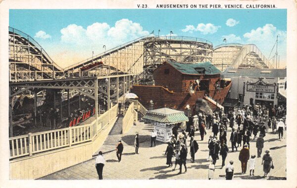 Venice California Amusement Rides On The Pier, White Border Vintage PC U8108
