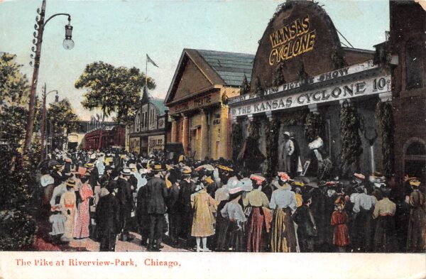 Chicago Illinois Riverview Park, The Pike, Kansas Cyclone Attraction PC U8110