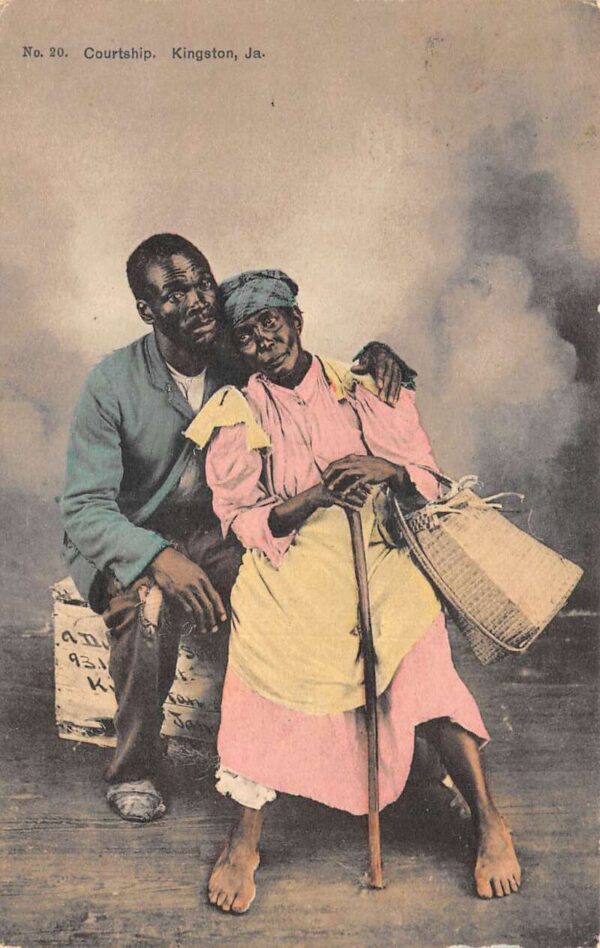 Kingston Jamaica "Courtship" Romance Older Couple Vintage Postcard AA69650