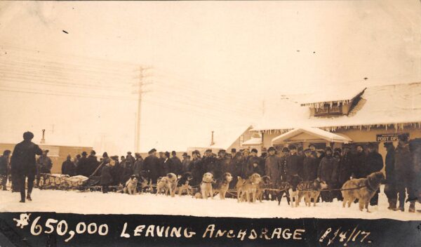 Anchorage Alaska Sled Dog Team Leaving Anchorage, Real Photo Vintage PC U8342