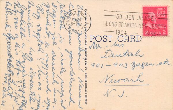 Long Branch New Jersey Ocean Avenue, Coca Cola Sign, Color Linen Postcard U8415 - Image 2