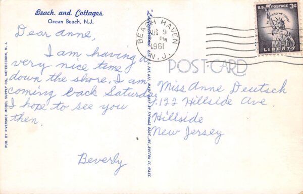 Ocean Beach New Jersey Beach & Cottages, Photochrome Vintage Postcard U8417 - Image 2