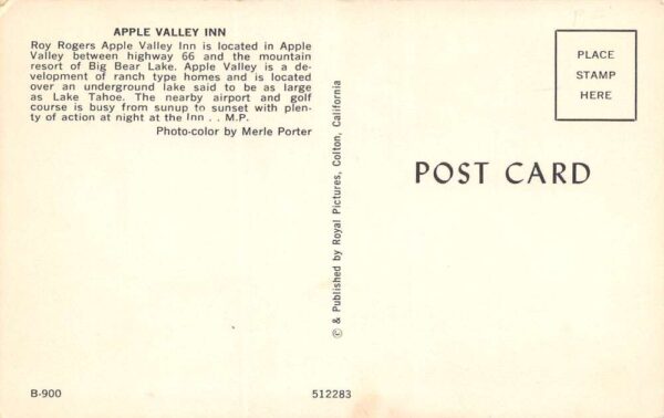 Apple Valley California Roy Rogers Apple Valley Inn Photochrome Vintage PC U5471 - Image 2