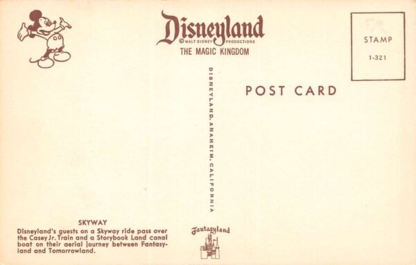 Anaheim California Disneyland Skyway Ride Photochrome Vintage Postcard U5480 - Image 2
