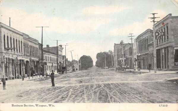 Waupun Wisconsin Business Section, Sky Tint Photo Print Vintage Postcard U5494