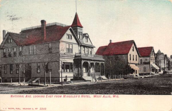 West Allis Wisconsin National Ave., East From Mirgeler's Hotel Color Litho. PC U5500