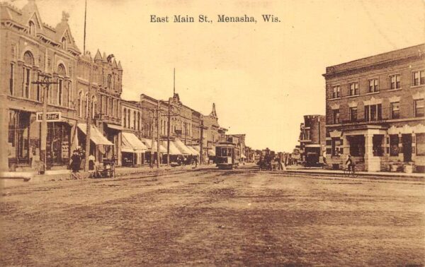 Menasha Wisconsin East Main Street Sepia Tone Photo Print Vintage Postcard U5505