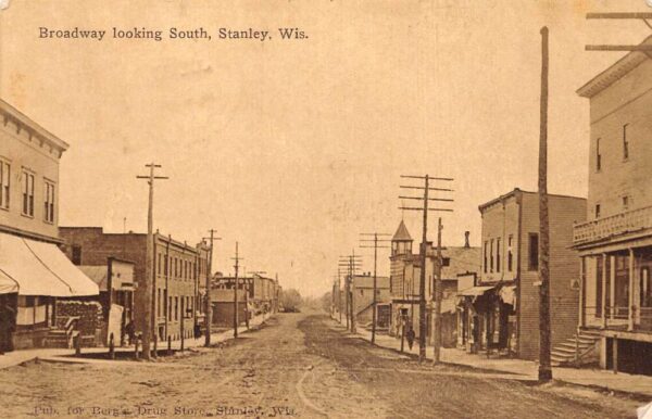 Stanley Wisconsin Broadway, Looking South Sepia Tone Photo Print Postcard U5508