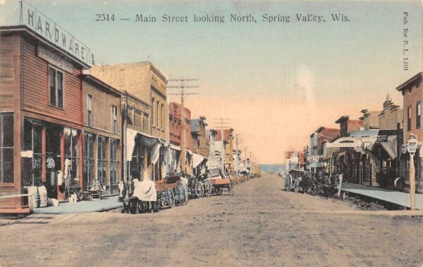 Spring Valley Wisconsin Main Street, Looking North Color Lithograph PC U5509
