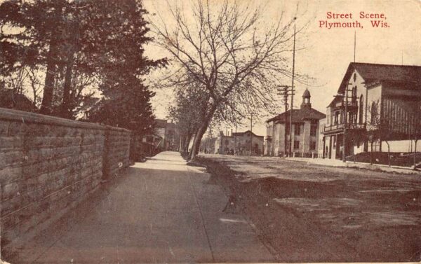 Plymouth Wisconsin Street Scene Sepia Tone Photo Print Vintage Postcard U5514
