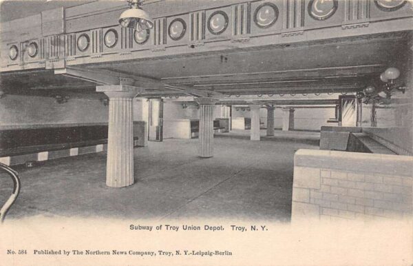 Troy New York Subway Of Troy Union Depot, B/W Lithograph Vintage Postcard U6242