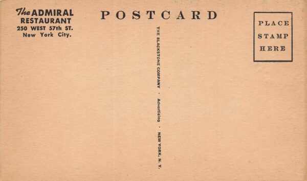 New York City New York Admiral Restaurant, Illustration, Color Linen PC U6243 - Image 2