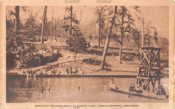 Eureka Springs Arkansas Crescent College, Girls At Spring Lake Vintage PC U6245