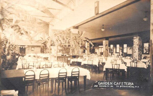 St. Petersburg Florida Garden Cafeteria, Interior, Real Photo Vintage PC U6265