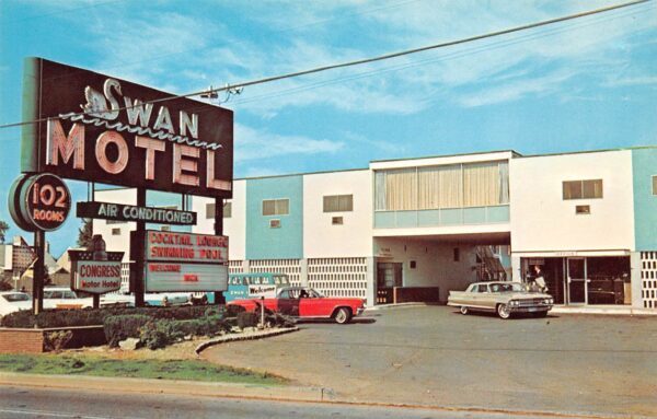 Linden New Jersey Swan Motel, Exterior, Photochrome Vintage Postcard U8143