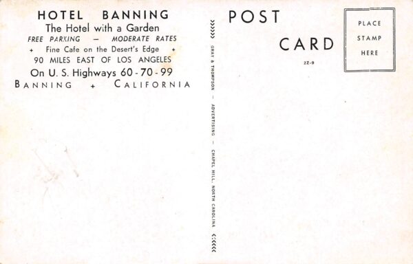 Banning California Hotel Banning, Exterior, Photo Print Vintage Postcard U8179 - Image 2