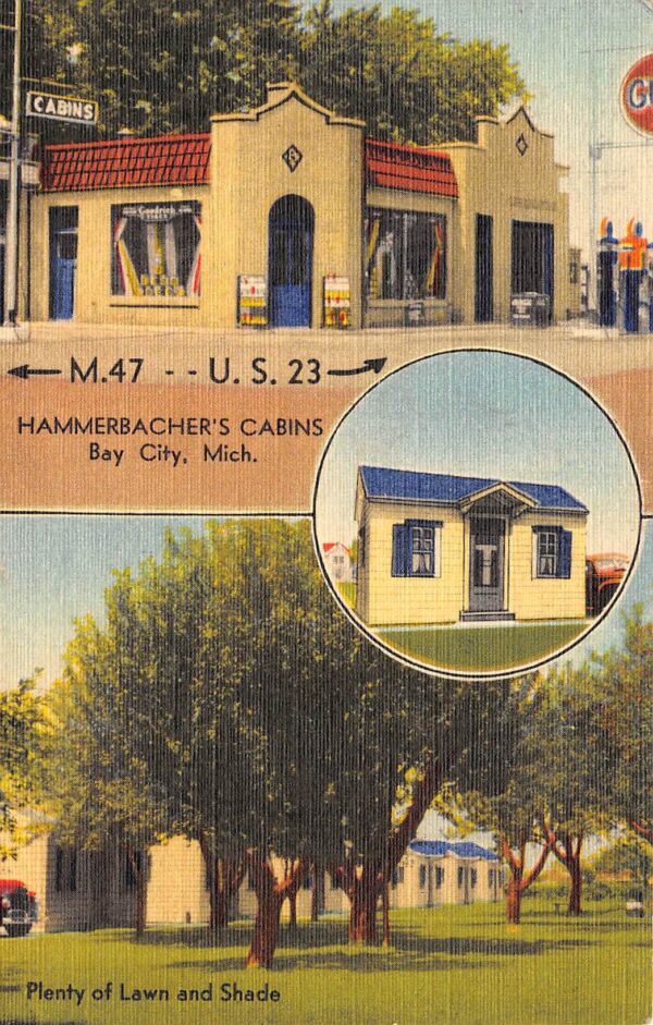 Bay City Michigan Hammerbacher's Cabins, Multi-View Linen Vintage Postcard U8184