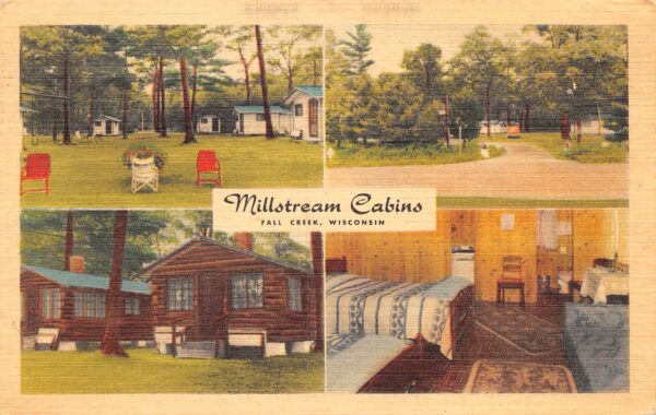 Fall Creek Wisconsin Millstream Cabins, Multi-View Linen Vintage Postcard U8191