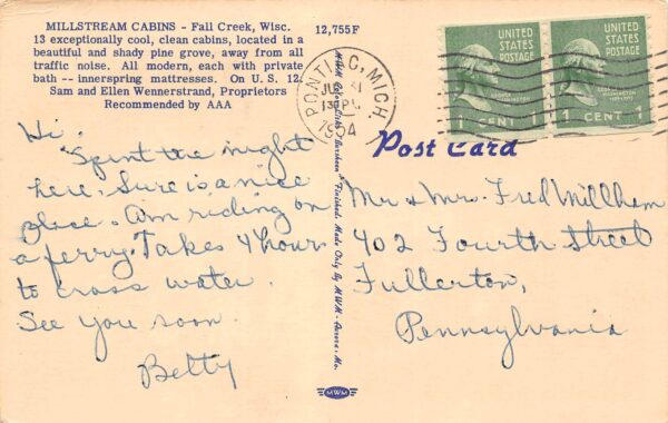 Fall Creek Wisconsin Millstream Cabins, Multi-View Linen Vintage Postcard U8191 - Image 2