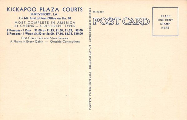 Shreveport Louisiana Kickapoo Plaza Courts, Multi-View Linen Vintage PC U8193 - Image 2