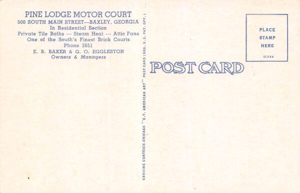 Baxley Georgia Pine Lodge Motor Court, AAA Sign, Multi-View Chrome PC U8198 - Image 2