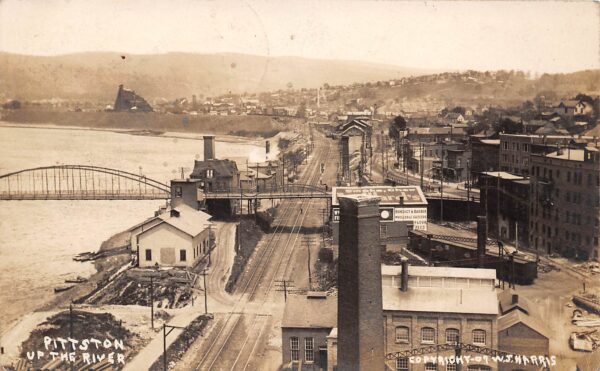 Pittston Pennsylvania View Of Pittston Up The River, Real Photo Vintage PC U8252