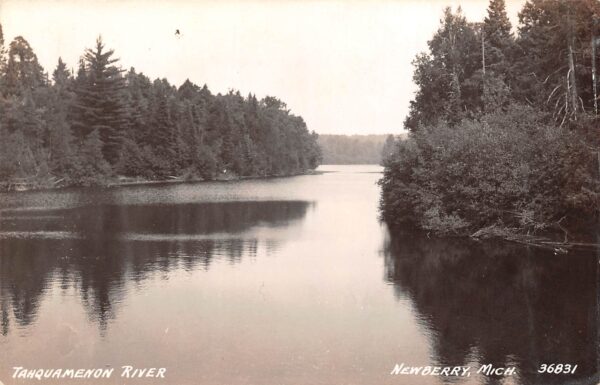 Newberry Michigan Tahquamenon River, Real Photo Vintage Postcard U8255