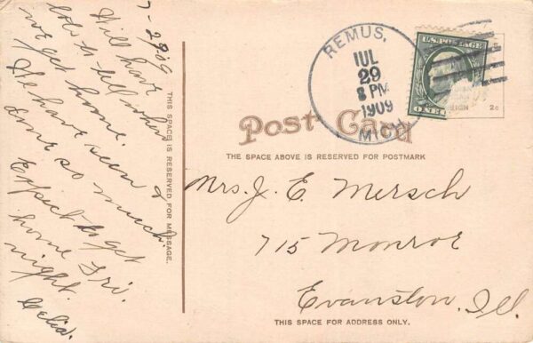 Remus Michigan Bank Of Remus, B/W Lithograph Vintage Postcard U8293 - Image 2