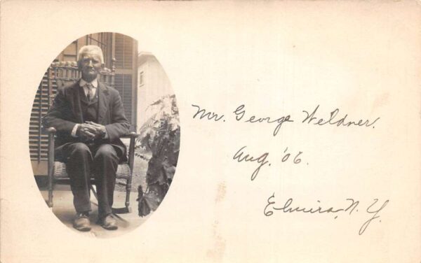 Elmira New York George Weldner 1906 Man in Rocking Chair Real Photo PC AA69716