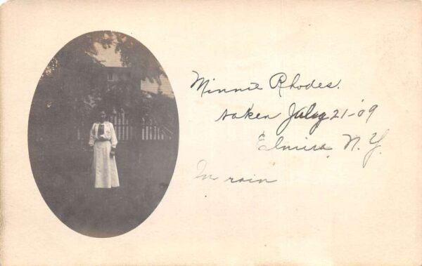 Elmira New York Minnie Rhodes Lady in Garden Real Photo Postcard AA69747