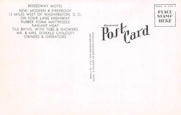 Fairfax Virginia Breezeway Motel, B/W Photo Print Vintage Postcard U8454 - Image 2